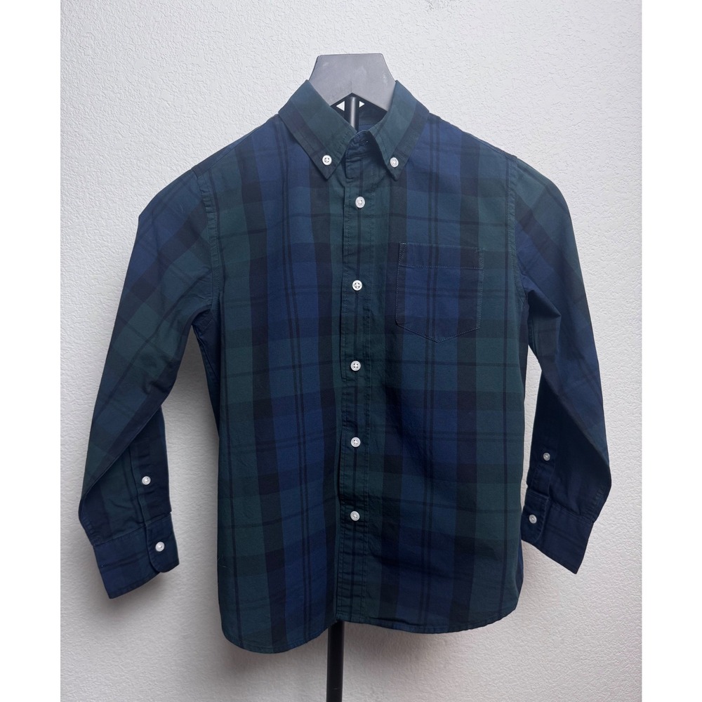 Crewcuts J.Crew Boys Size 8 Black Watch Plaid Button Down Shirt Navy Green